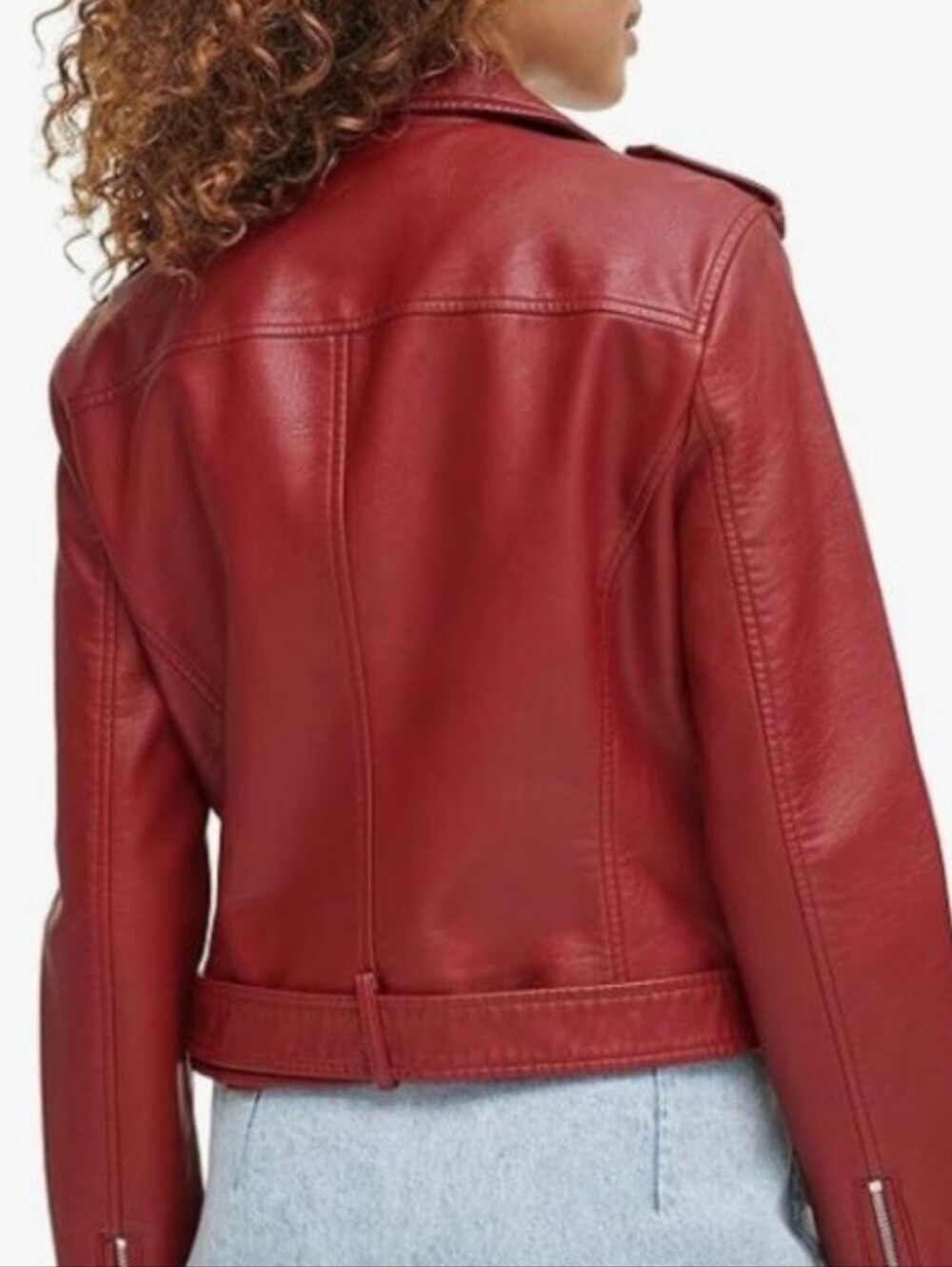 Levi's Red Faux Leather Moto Cropped Jacket with Asymmetrical Zip - Picture 5 of 10